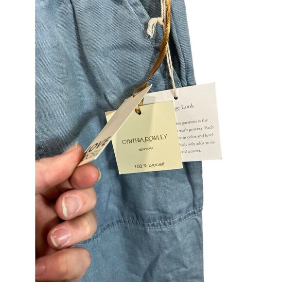 NWT Cynthia Rowley Pants Women's Small Linen Elastic Waist Pockets Light Blue - Picture 3 of 4